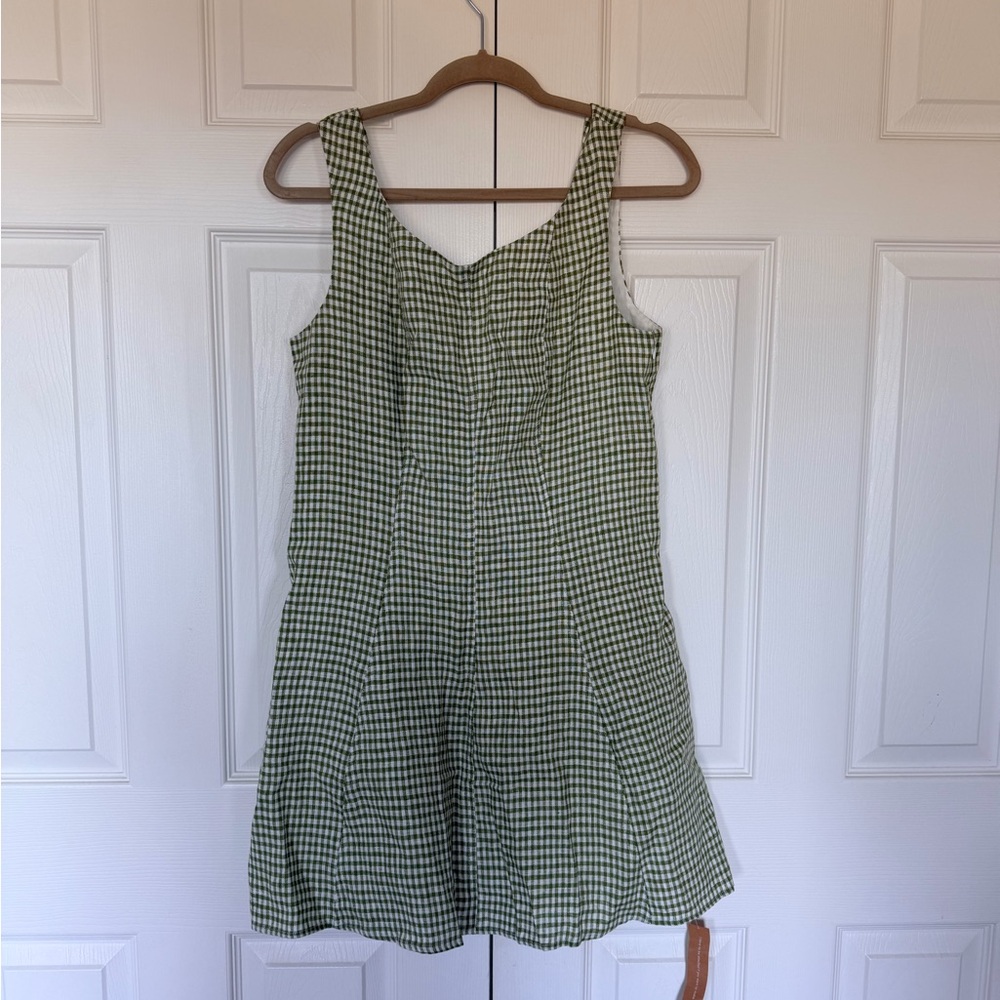 Reformation Amorette Green Checkered Mini Dress